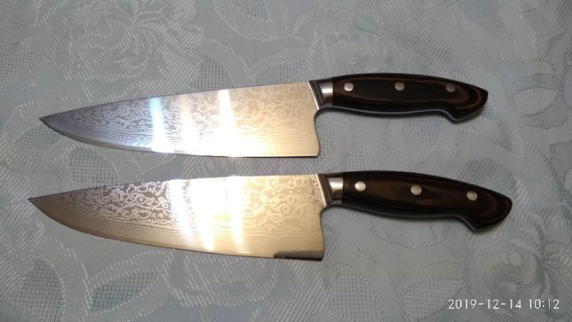 Кухонный нож Шеф полированный с дамасской текстурой (21 см. лезвие)
