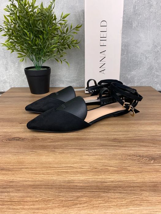 Buty damskie Anna Field r. 40 - eleganckie czarne baleriny z paskiem