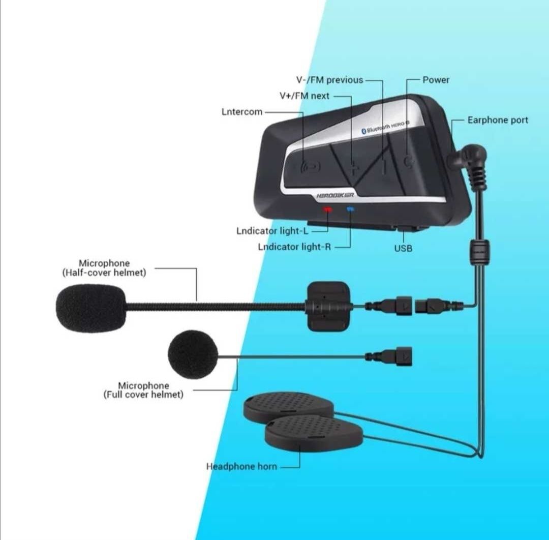 2 Auriculares/intercomunicadores Bluetooth/Radio, Capacete/Motard(NOVO