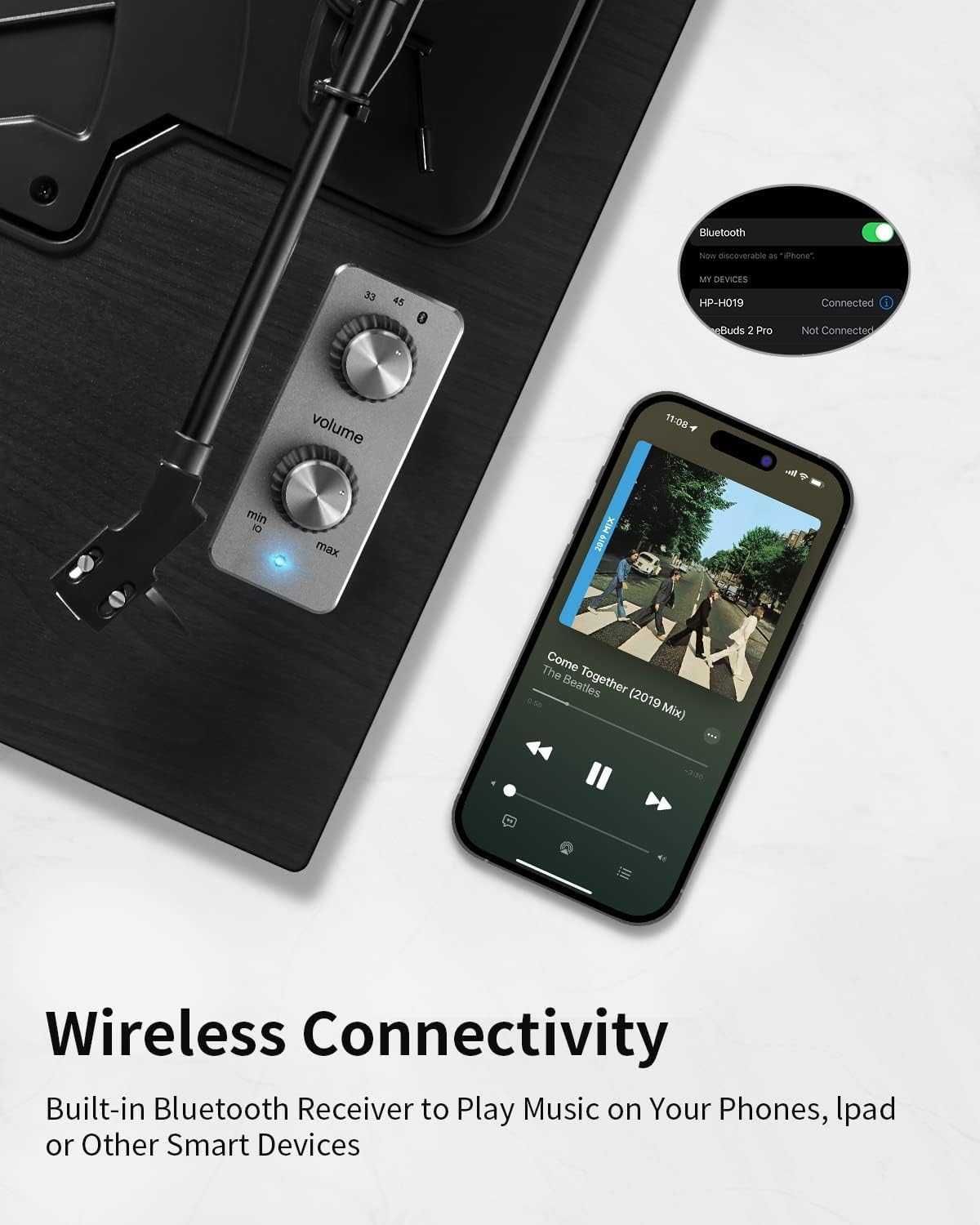 All-in-One odtwarzacz płyt winylowych Bluetooth, GRAMOFON 2-biegowy