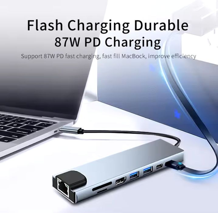 Универсальный USB концентратор для ноутбука 8-Port USB TypeC 3.0 Mini