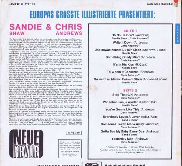 2 LPs Novos -Sandie Shaw & Chris Andrews - same - 2. Sandy Shaw