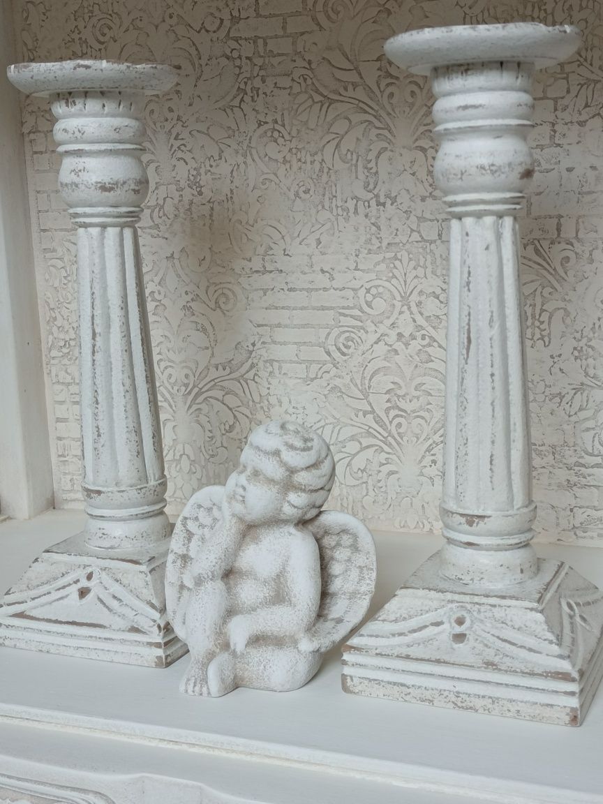 Świeczniki. Drewniane. Na komodę.Vintage. Prowansalskie. Shabby.Gratis