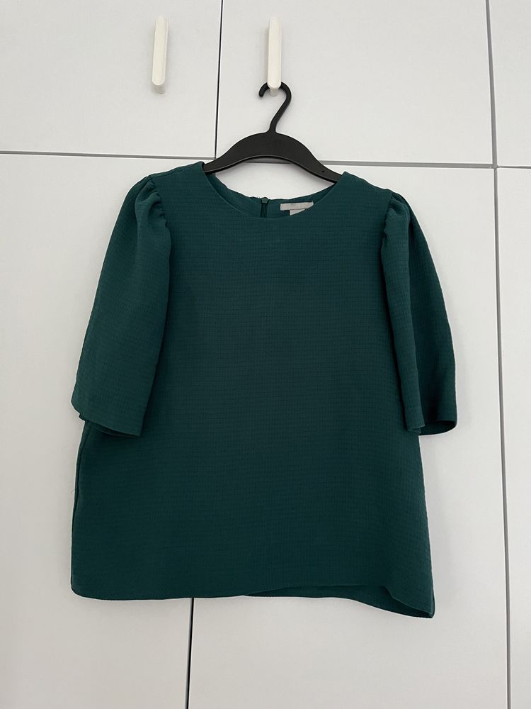 bluzka elegancka h&m butelkowa zieleń tłoczona koszulka do pracy