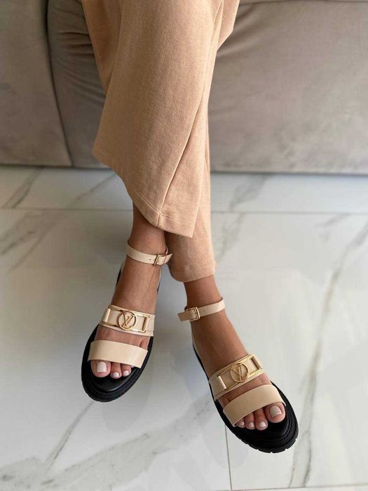 Сандалі Louis Vuitton Beige Black босоніжки