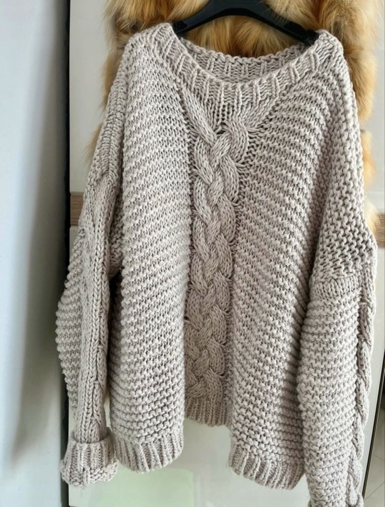 Gruby damski sweter pleciony Dolce Diva warkocz UNI chaos