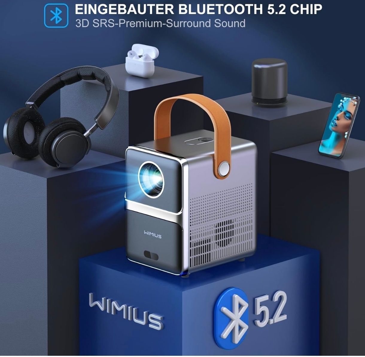 Nowy mini projektor Wimius P61  5G WiFi Bluetooth HD 1080P AUTOFOCUS