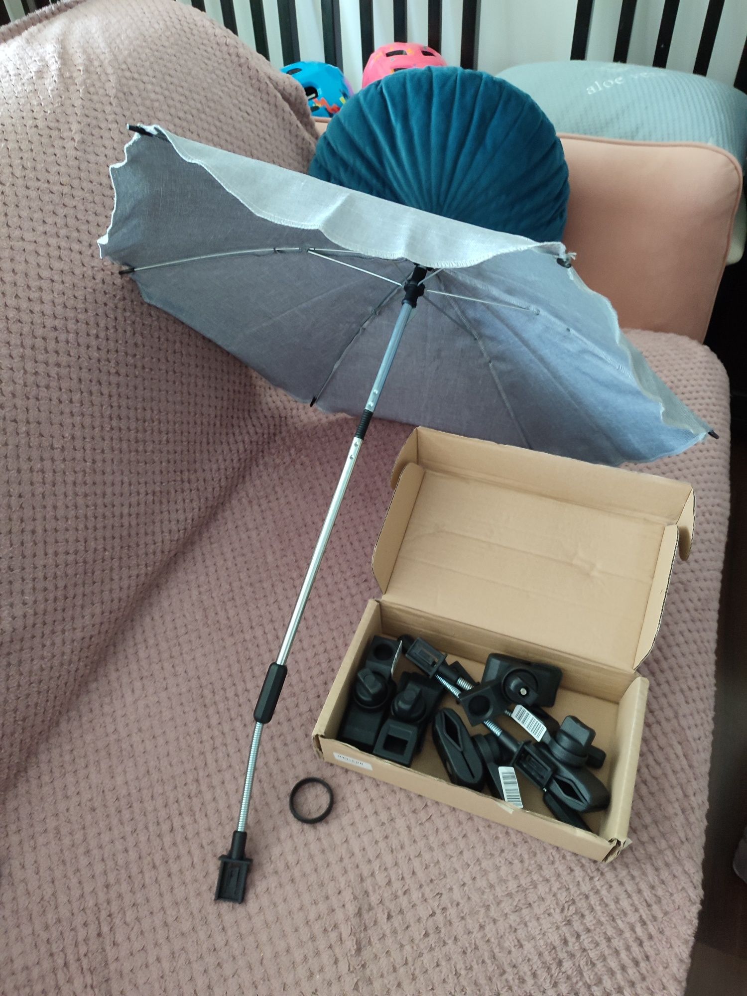 Parasolka z zestawem do wózka dziecięcego szara
