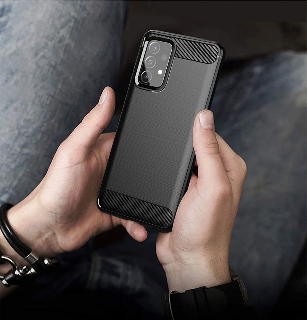 Etui Carbon Case + Szkło Hartowane Płaskie Samsung Galaxy A52 5G / 4G