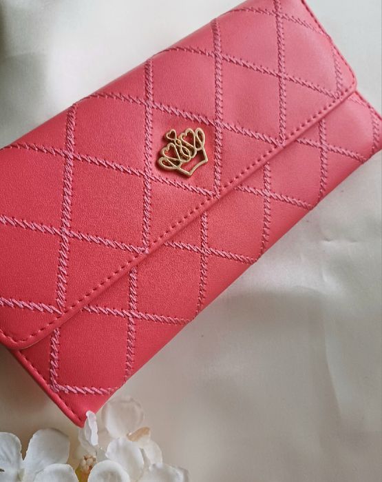 Damski portfel ze skóry naturalnej- Różowy