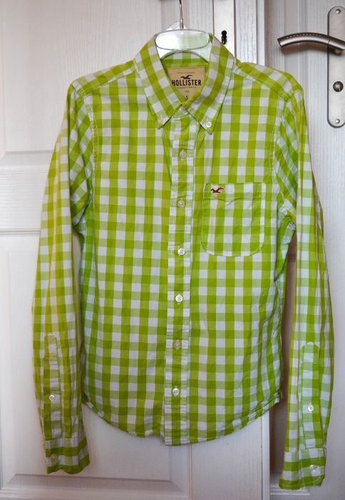 HOLLISTER S koszula męska w kratkę z długim rękawem biało zielona