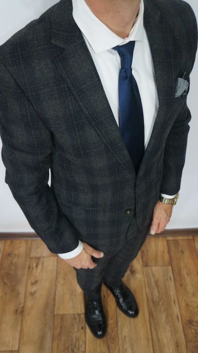 Garnitur H&M Wełna Rozmiar 46 170/92/80 Slim Fit Kolor Szary Krata