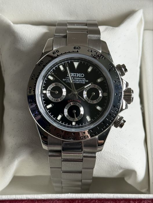 Seiko mod daytona nowy czarno srebrny z chronometrem