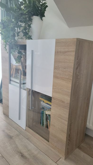 Komoda lub dwa regały dąb sonoma biały połysk