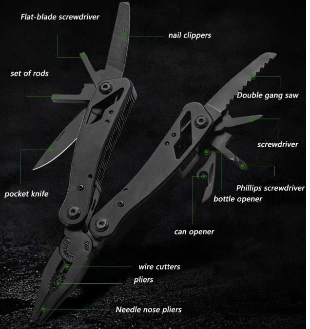 MULTITOOL Narzędzie Wielofunkcyjne Etui Bity Kombinerki Szczypce Nóż