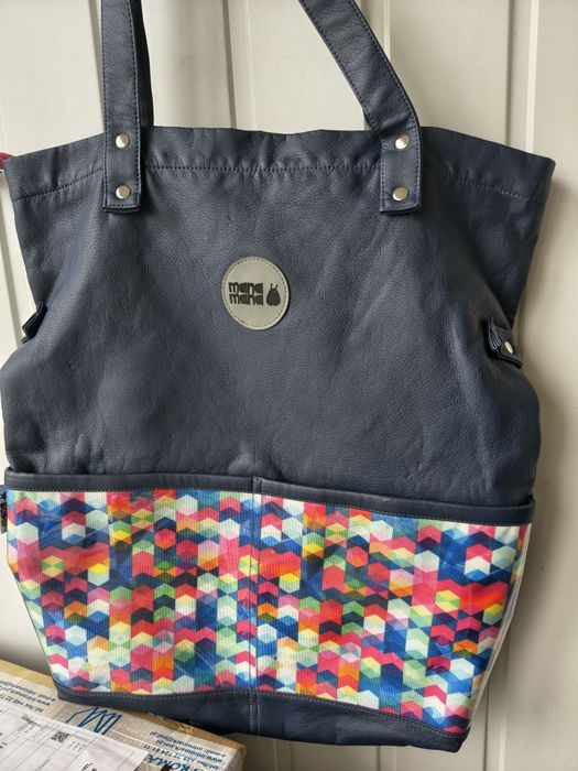 Granatowa torba a4 shopper na ramię handmade mana mana
