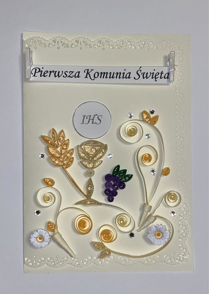 Kartka Pierwsza Komunia Święta ręcznie robiona quilling