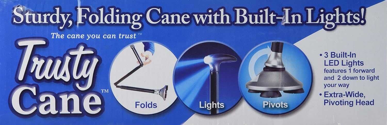 TRUSTY CANE Składana laska inwalidzka, dla osób starszych z lampką LED