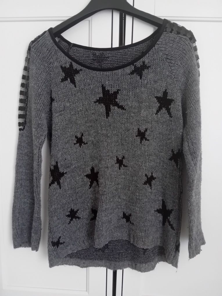 Sweter szary gwiazdki moher