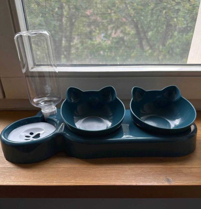 Miska Podwójna dla Psa Kota z Dozownikiem Wody Bidon