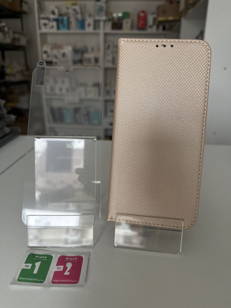 Szkło hartowane i etui zamykane złote do SAMSUNG A16