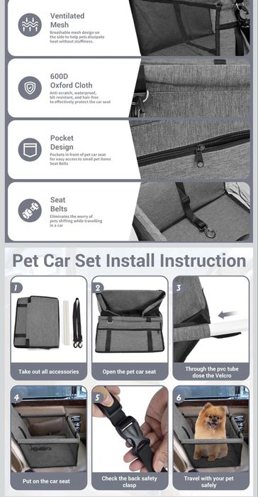 Assento de carro para cães extra estável