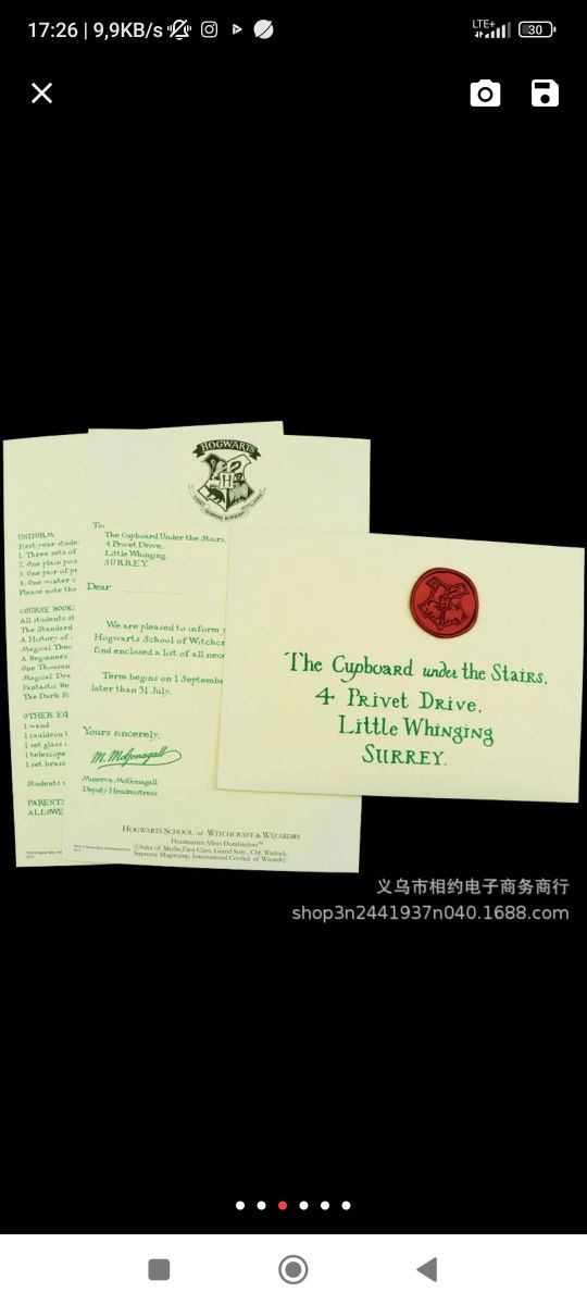 Harry Potter list Hogwartu