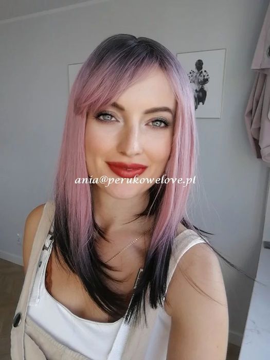 Peruka różowa ombre długi bob na co dzień WŁOSY jak naturalne