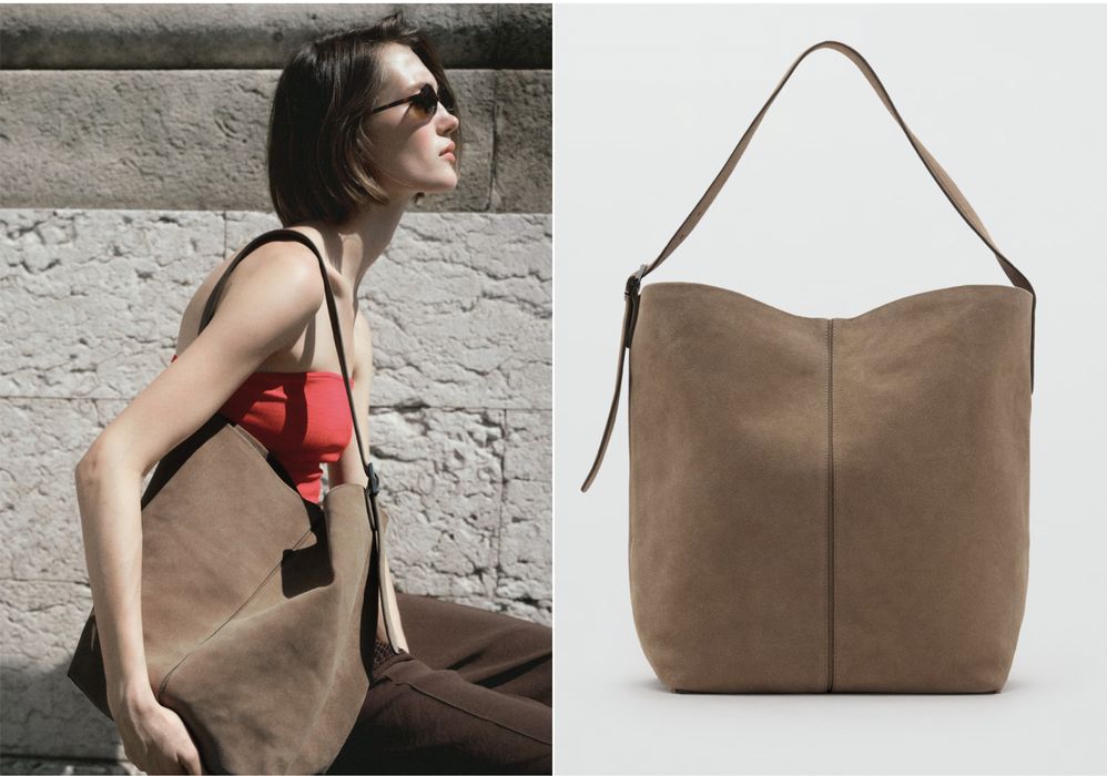 Mango Сумка-відро з натур замші, шопер