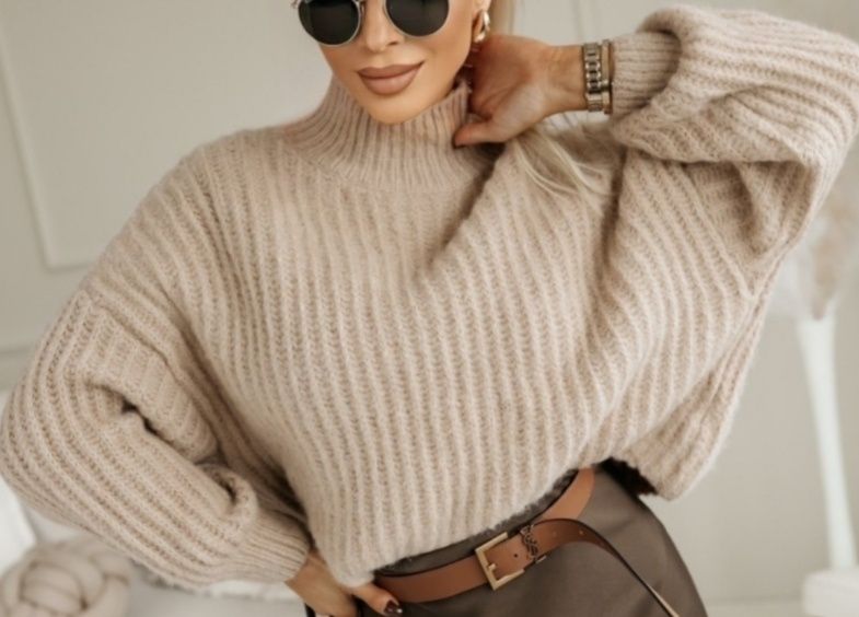 Sweter sweterek kardigan brązowy beżowy beige golf golfik