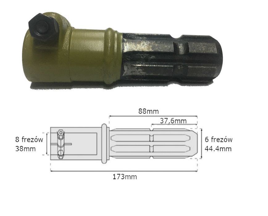 Adapter redukcja wałka WOM 8 frezów 38mm / 6 frezów 44,4mm