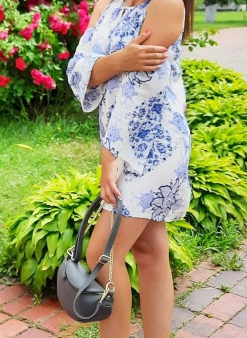 Женское летнее хлопковое бело-голубое платье