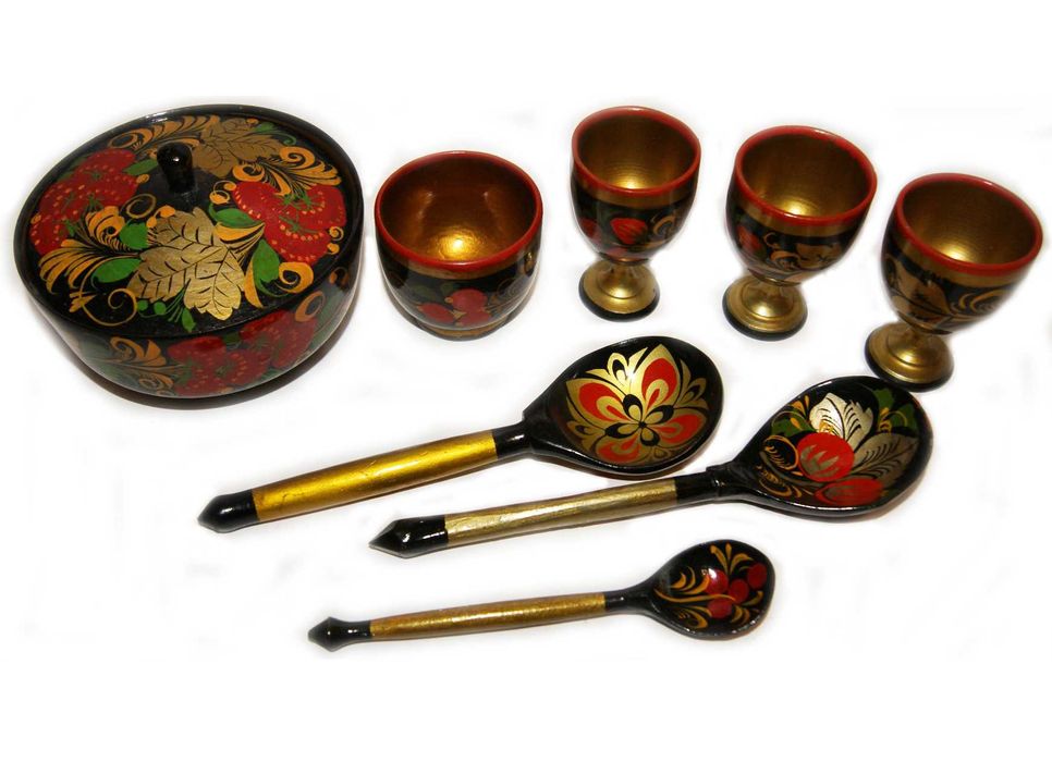 Хохлома роспись по дереву Винтаж СССР Шкатулка Стопка Рюмка Ложка