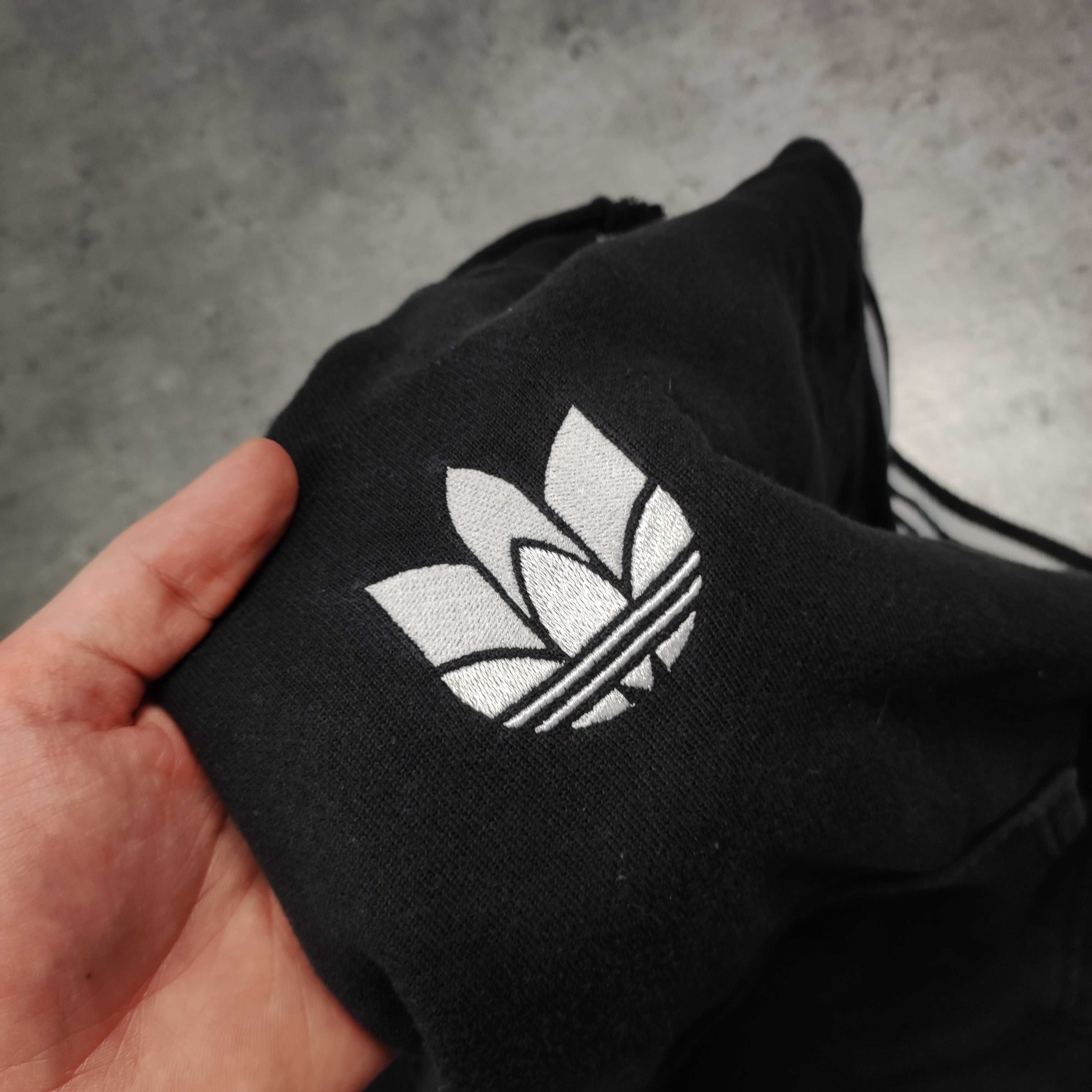 MĘSKA Bluza Czarna Bawełna 3 Paski Adidas Haftowane Logo Hoodie Kaptur