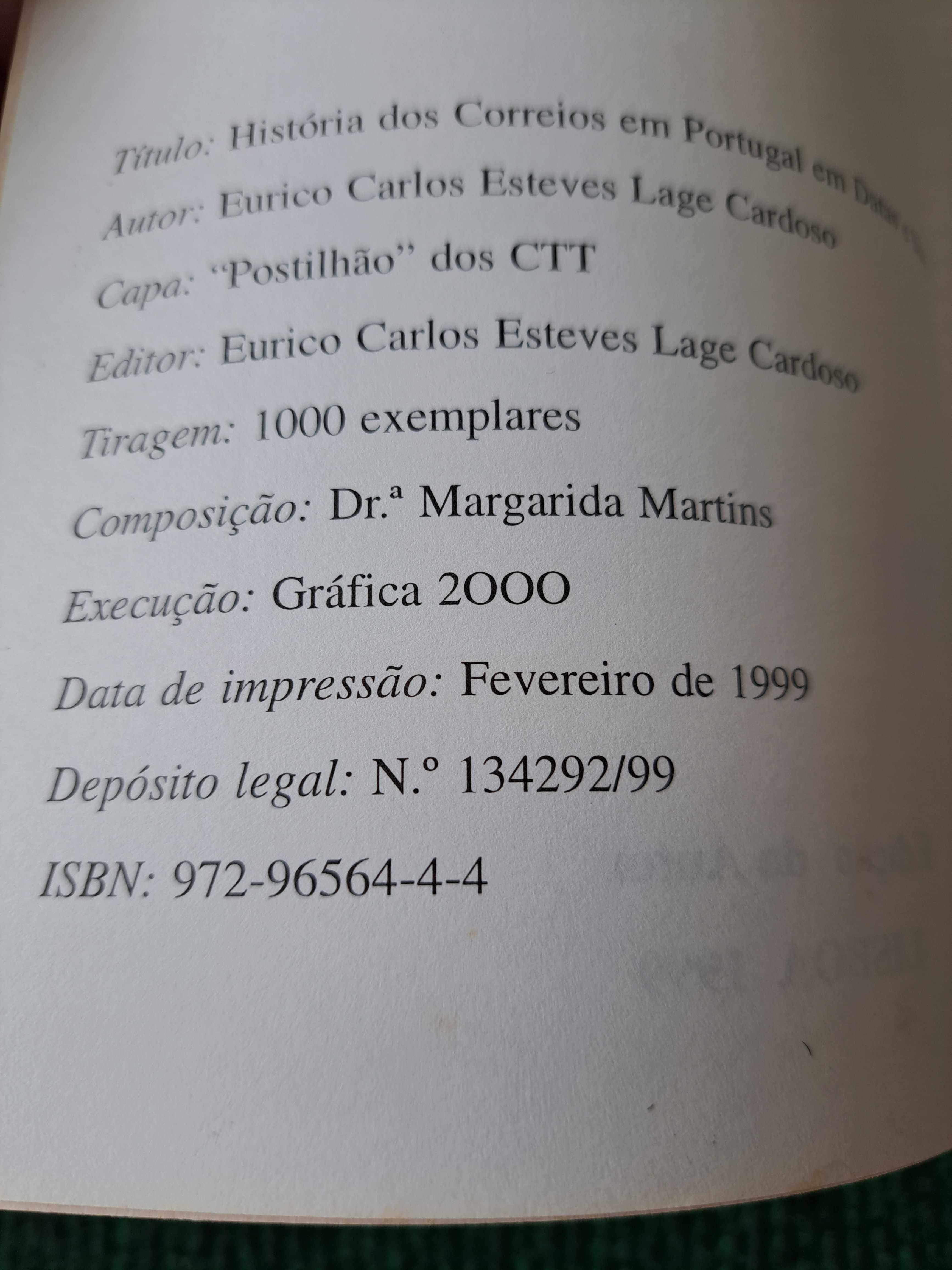 História dos Correios em Portugal em Datas e Ilustrada - Lage Cardoso