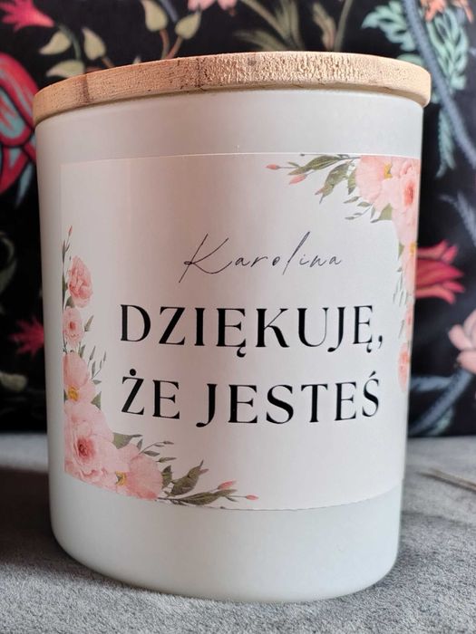 Świeca sojowa, zapachowa, personalizowana, PODZIĘKOWANIE przyjaźń