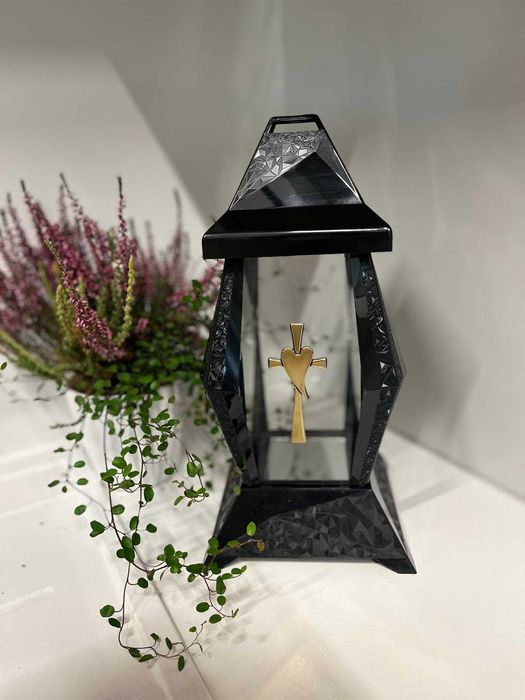 Elegancki Znicz Kapliczka lampion Verso Ażur Duża 38 cm złoty srebrny