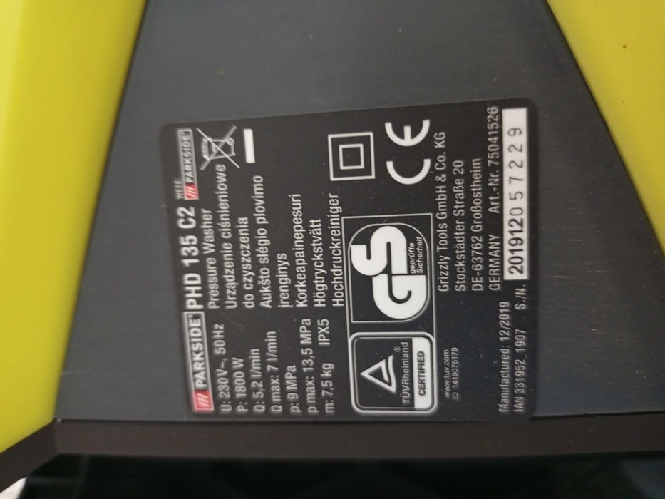 Myjka ciśnieniowa Parkside 135 bar 1800 W