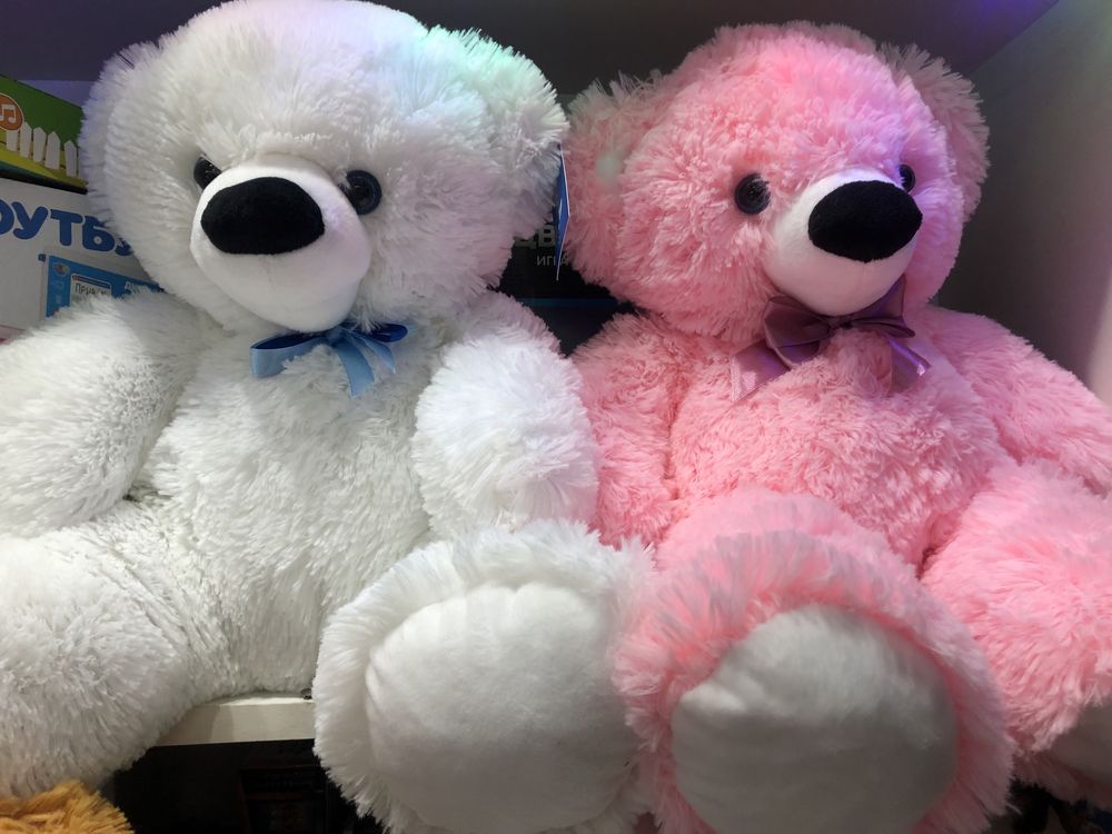 Ведмідь білий, рожевий, бежевий  м‘яка іграшка, медведь мишка белый