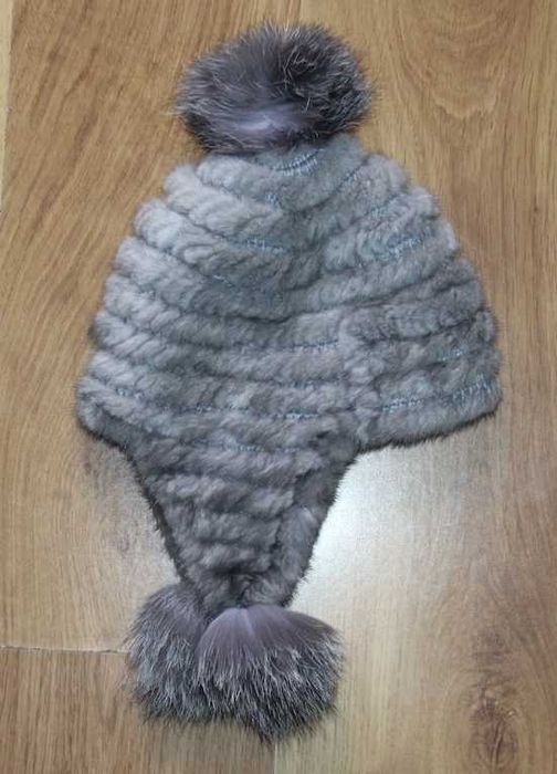 OCHNIK futro z NOREK futerko czapka krolik norki futrzana szara