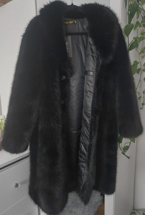 Nowy płaszcz imitacja norki czarny długi futro