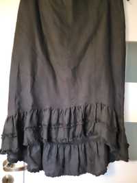 Czarna spódnica z solar z lnu asymetria z falbanami