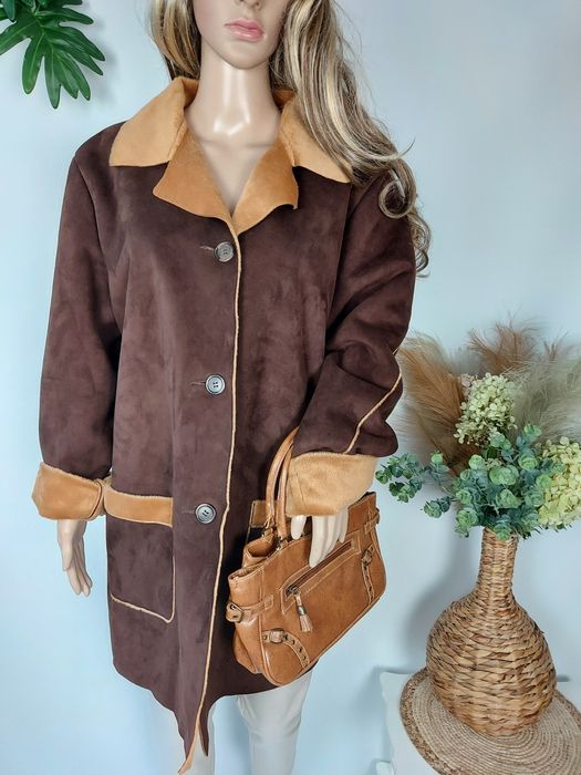 Brązowy lekki plaszcz kożuszek z futerkowa podszewka Your Style 44