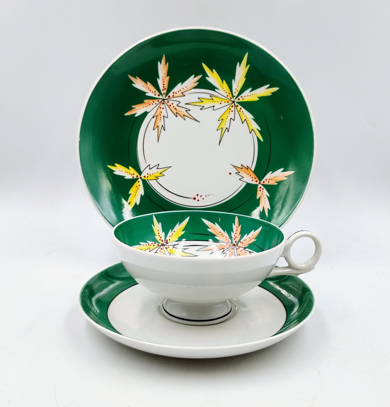 Trio Wallendorf liście jesienny jesienne filiżanka porcelana retro DDR