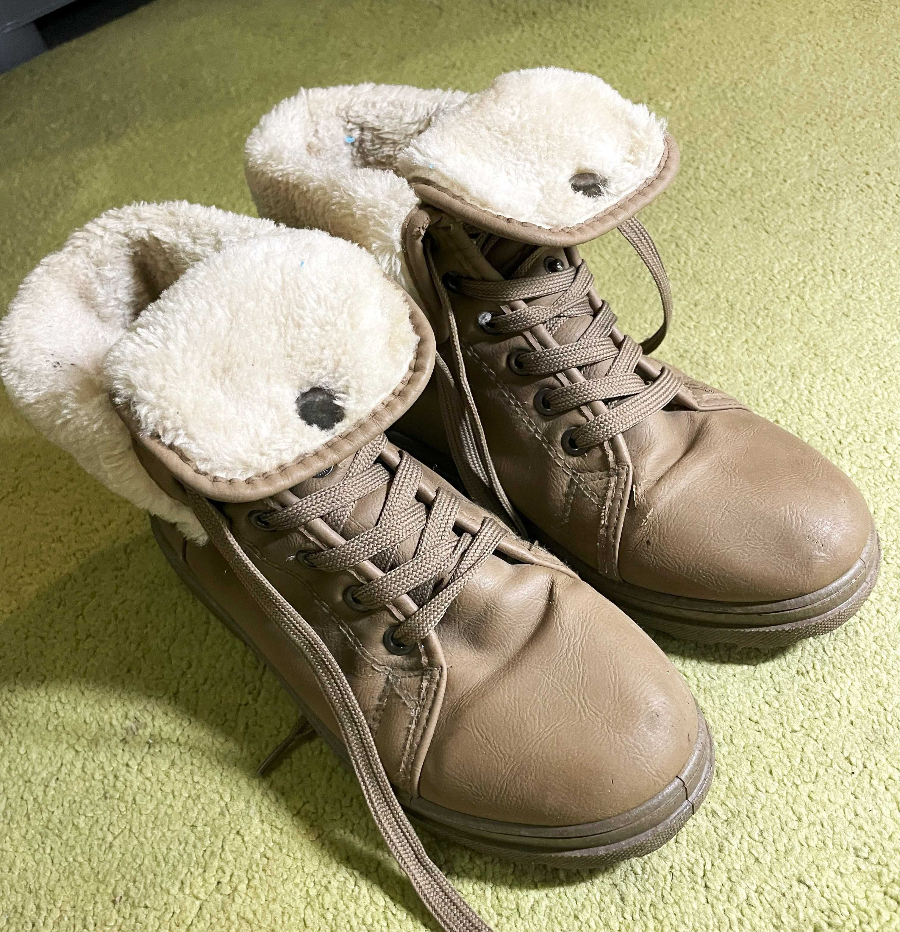 Бежеві ботиночки з хутром, теплі, зимові