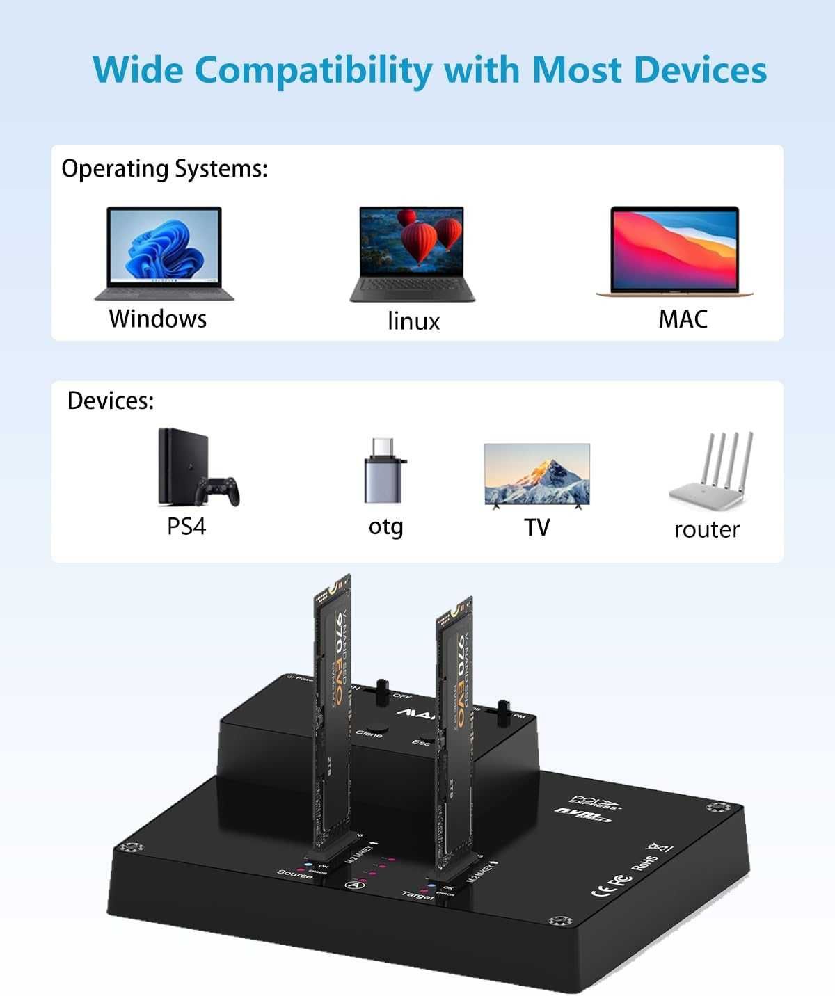 MAIWO K3015P Duplikator dysków stacja dokująca klonująca SSD M.2 NVME