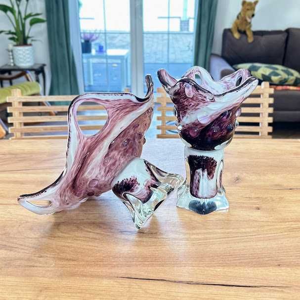 Wazon kielich 24 cm czeskie mleczne szkło Vintage PRL Egermann