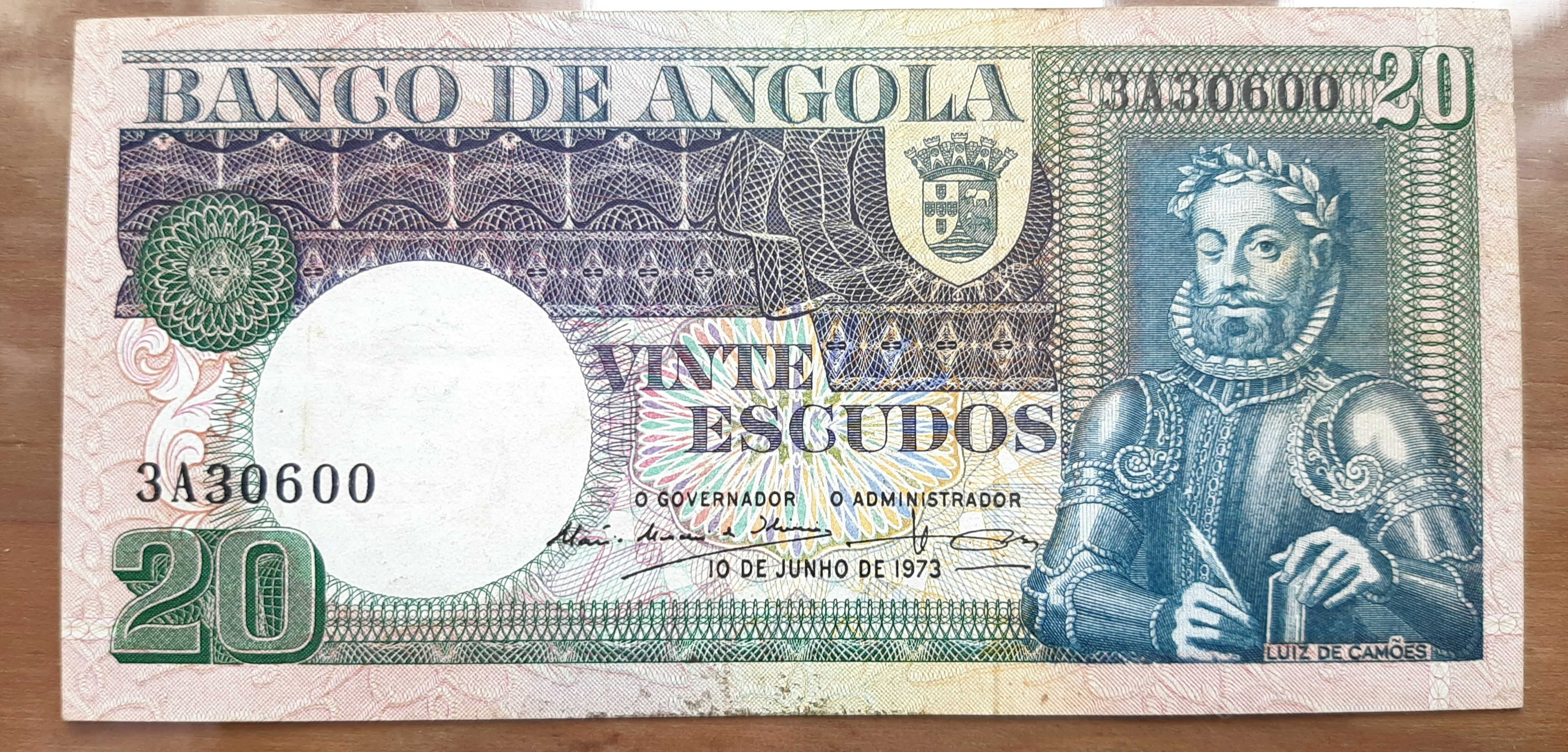Lote completo de Angola de 1973 de Notas - 1000, 500, 100, 50 e 20