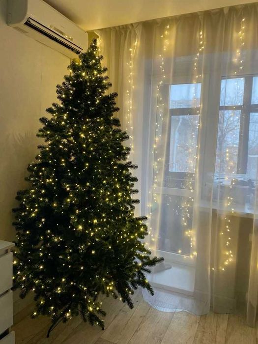 Гірлянда мішура/роса/хвойна лапа. Зелений кабель. Гирлянда на ёлку