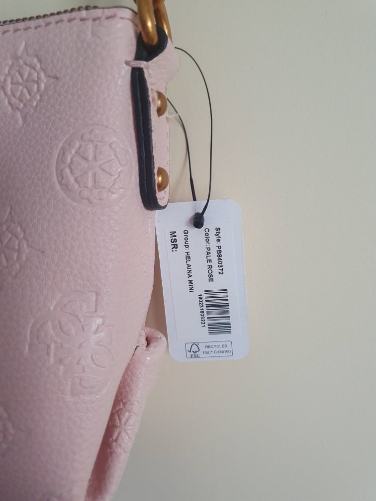 Torba torebka na ramię pudrowy róż GUESS HELAINA MINI CROSSBODY